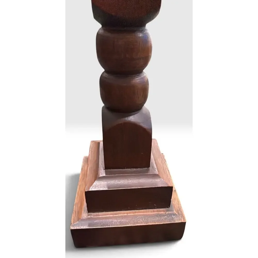 Vintage Hardwood Candlestick Holders Pair Dark Walnut Finish Brass Cups 6.5 Inch